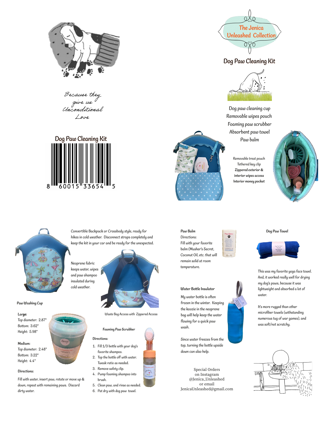 Dog Paw Cleaning Kit foldup product sheet